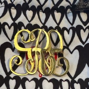 Vintage Gold Monogram Brooch Pin - Women's Accessory